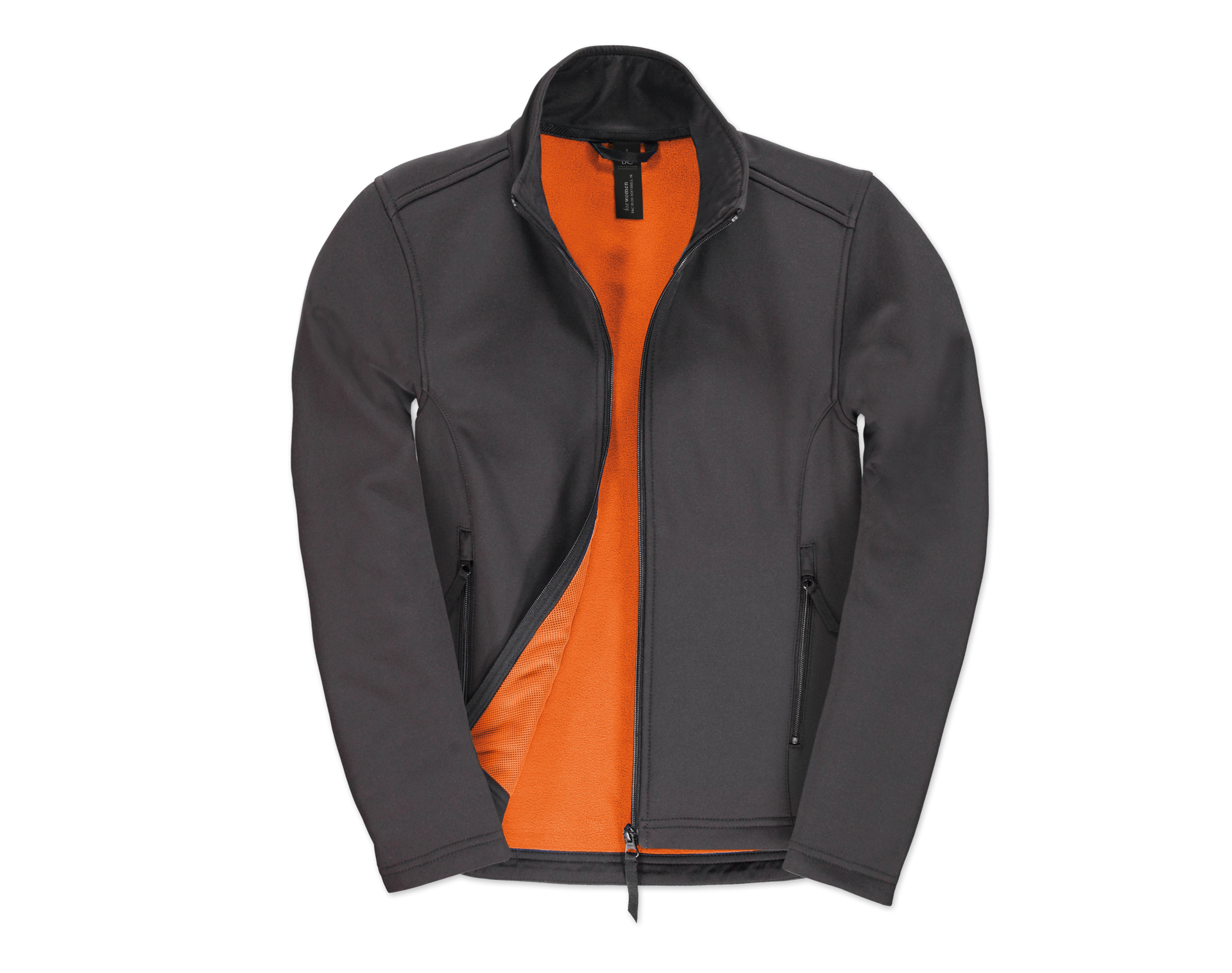 Womens ID 701 Softshell Jacket in grey with full front zip and orange inner fleece