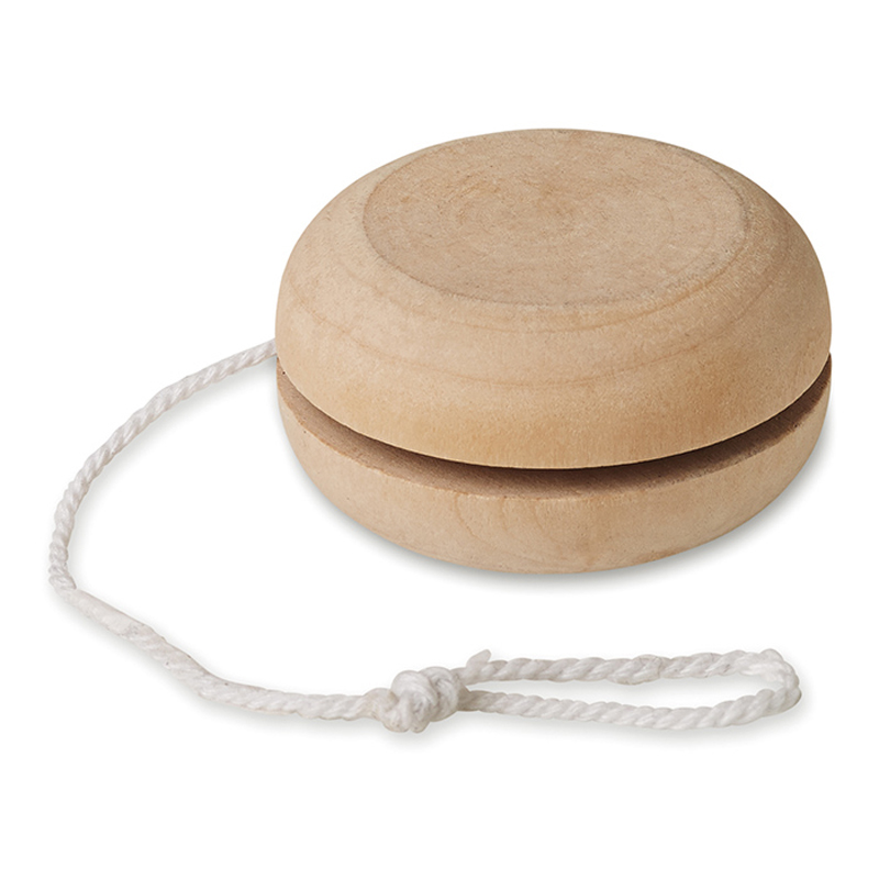 side angle view of the wooden yo yo and string