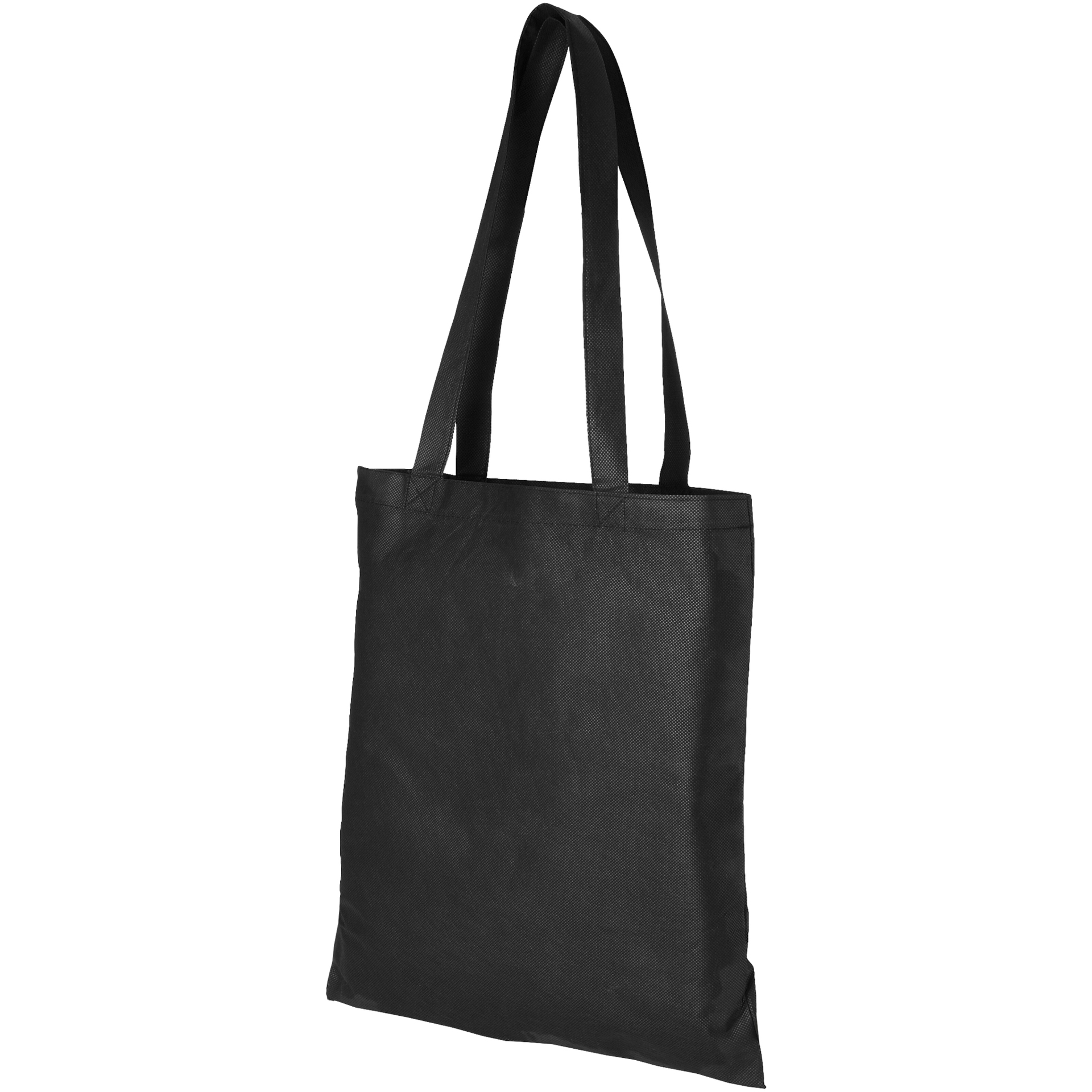Black non-woven tote shopping bag with long handles