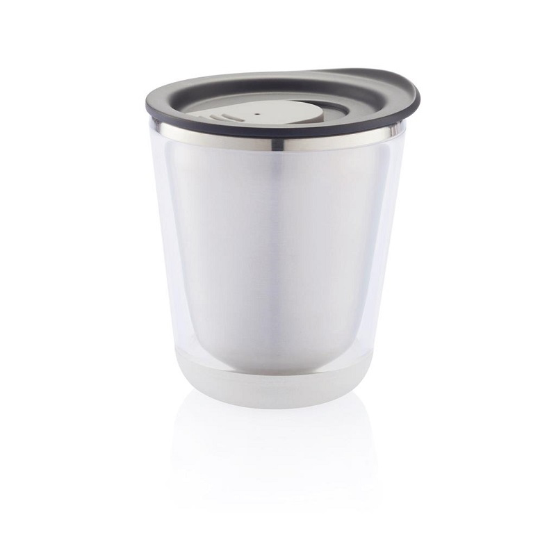 Reusable small hot drinks cup with black lid