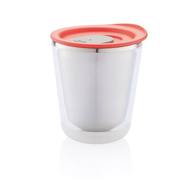 Small double walled travel cup with red lid