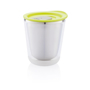 Small travel drinks cup with green lid