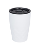 White metal 350ml tumbler travel mug with black lid