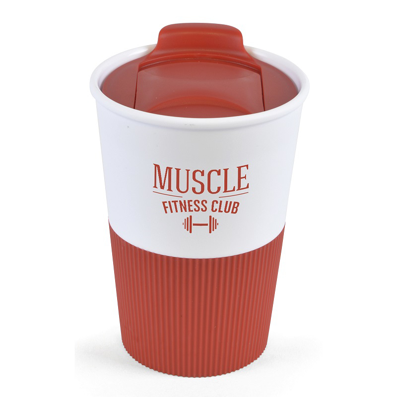 Small double walled take our coffee cup in red and white