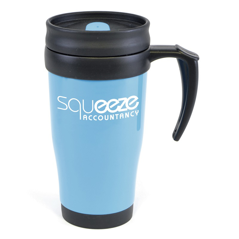 400ml plastic double walled travel mug with handle