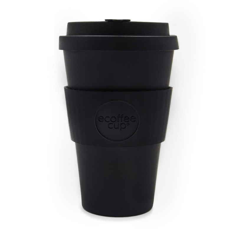 Promotional black 14oz reusable coffee mug