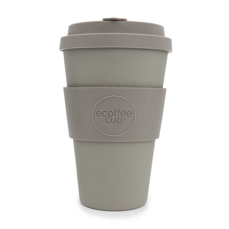 14oz reusable travel mug with grip and lid in solid brown