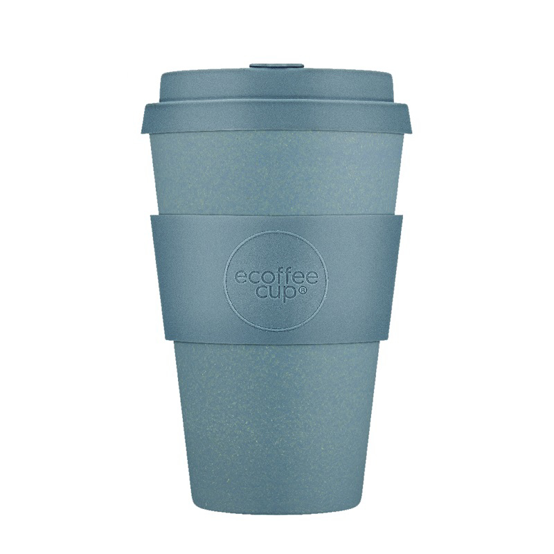 Reusable coffee mug in grey with matching sleeve and lid