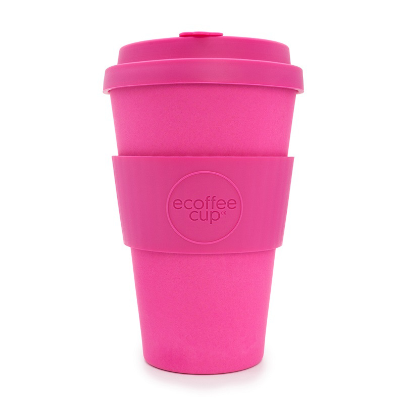 Travel mug in magenta with matching lid and sleeve