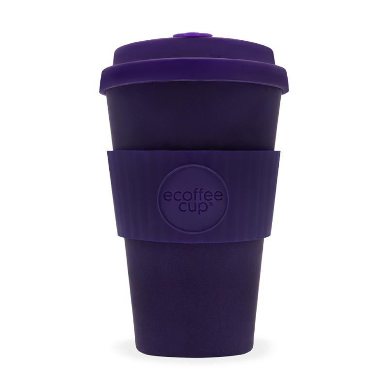 Large 14oz reusable travel cup in purple with coordinating lid and grip