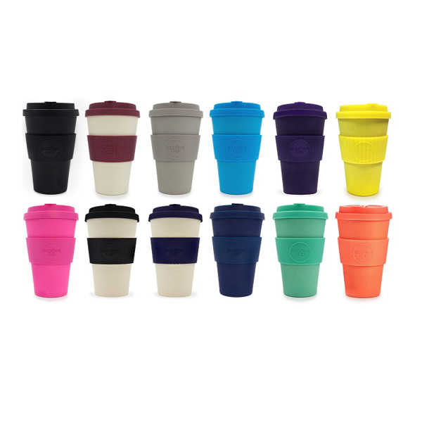14oz reusable travel mugs in a range of colours