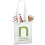 White long handled mini tote bag with logo printed on the front