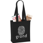 Mini black tote bag personalised with a company logo printed on one side