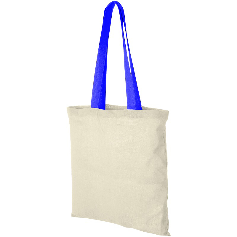 Natural coloured shoppr bag with blue handles