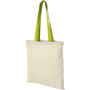 Natural cotton shopper bag with long lime green handles