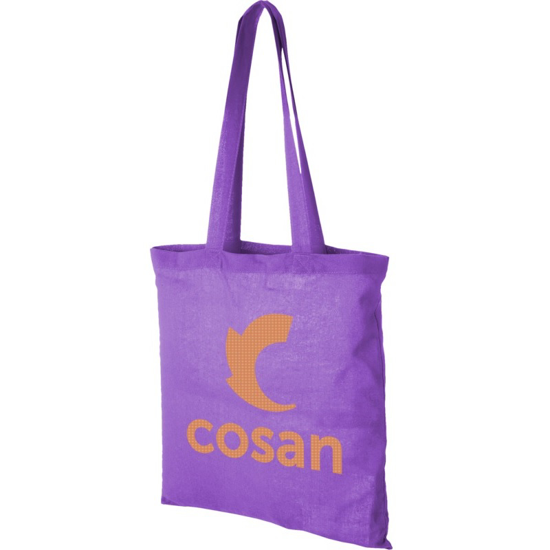 Purple tote bag with long handles