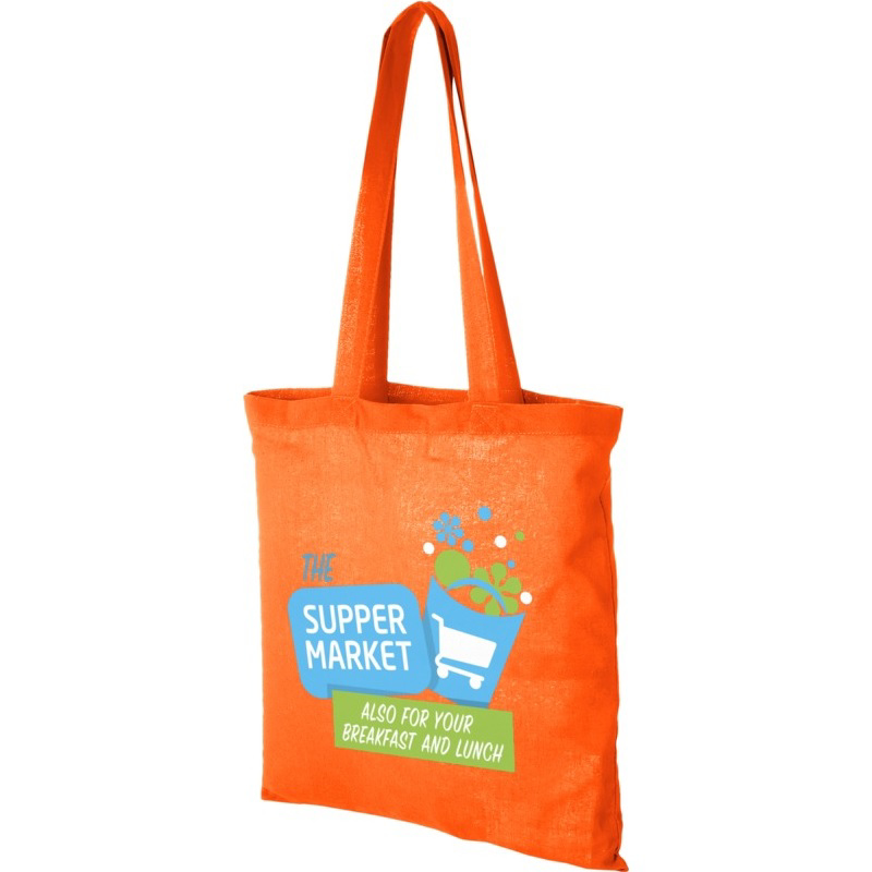 Branded cotton bag in orange with long handles