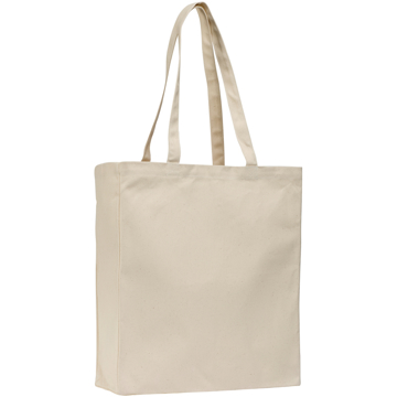 Natural canvas cotton reusable bag with long handles