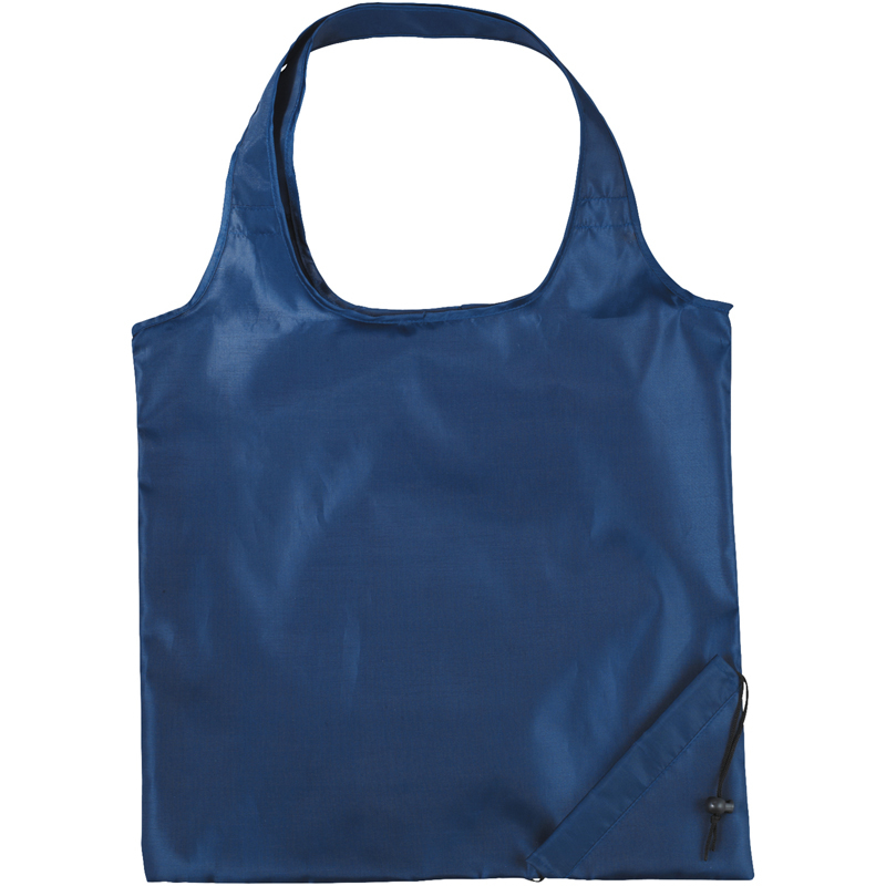 Folding bag with drawstring corner pouch in navy