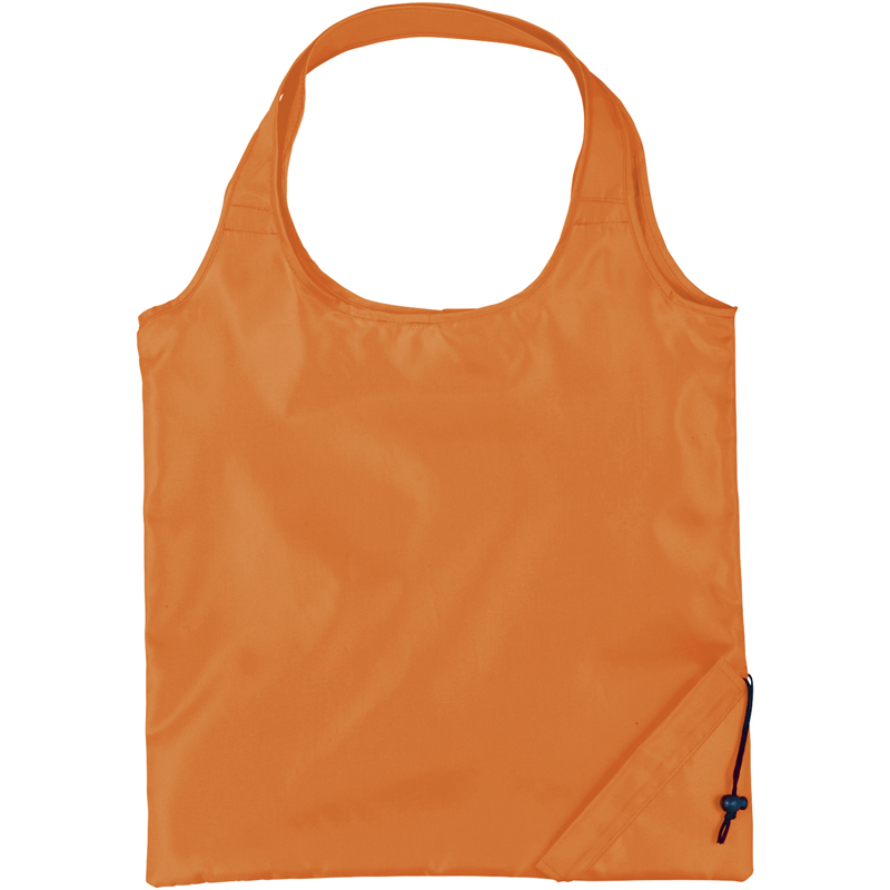 Orange folding bag with corner pouch and loop handles