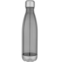Translucent grey reusable plastic bottle with silver base and lid