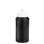 500ml Black sports bottle with white lid and logo printed up the side