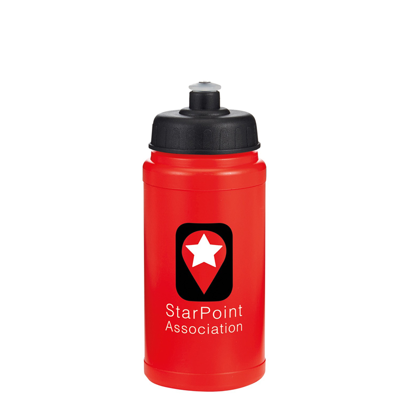 500ml Red sports bottle with black lid and personalised with a company logo