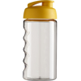 Clear 500ml sports bottle with finger grip and yellow flip lid