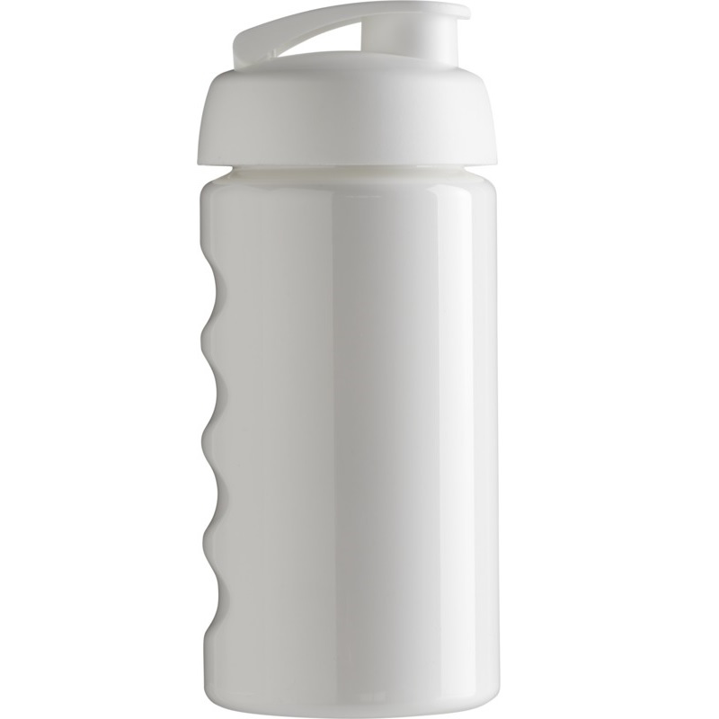 Solid white 500ml plastic sports bottle with matching lid