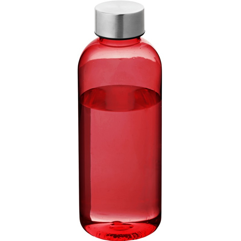 Translucent red 600ml water bottle with silver lid