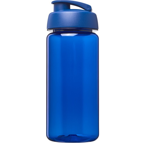 Blue sports bottle with matching flip top lid