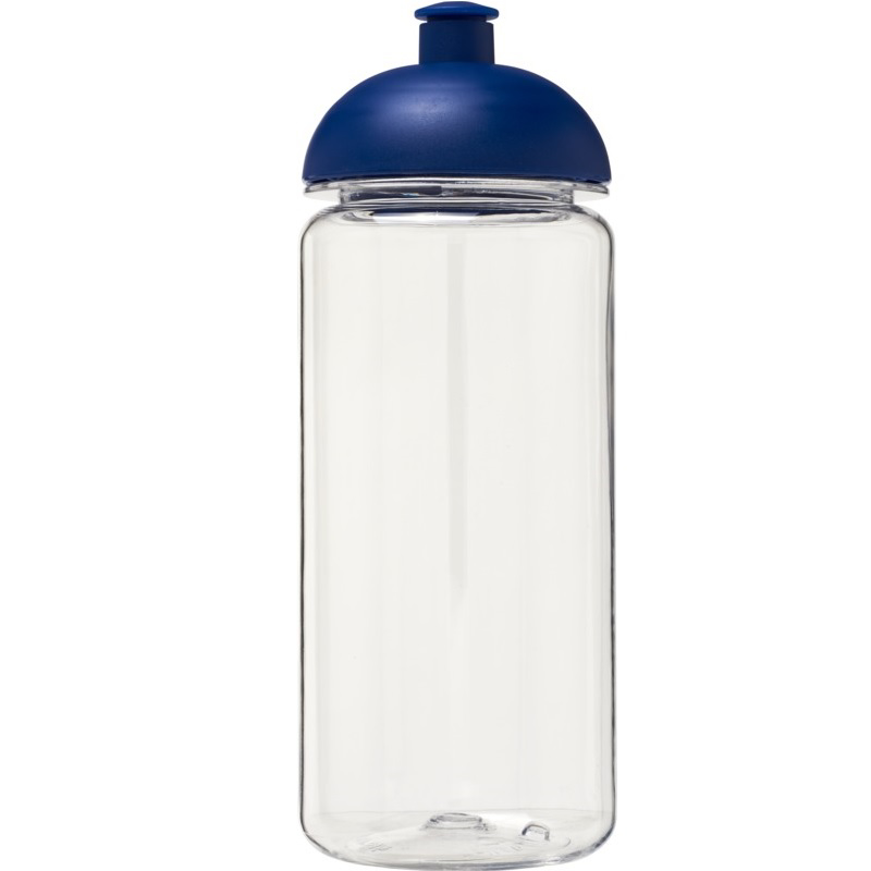 Clear water bottle with 600 ml capacity and navy dome lid