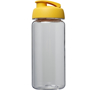Yellow flip top lid on a 600ml clear drinking bottle
