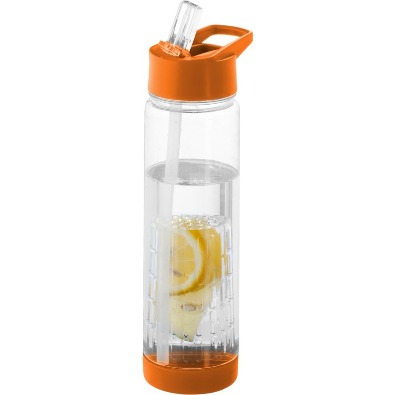 Fruit infuser drinking bottle in clear and orange