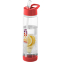 Straight sided 740ml drinks bottle with clear body and red lid and base
