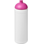 White 750ml water bottle with pink lid