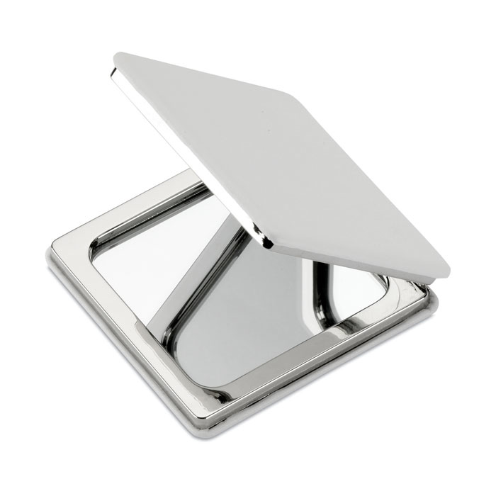 square compact mirror white