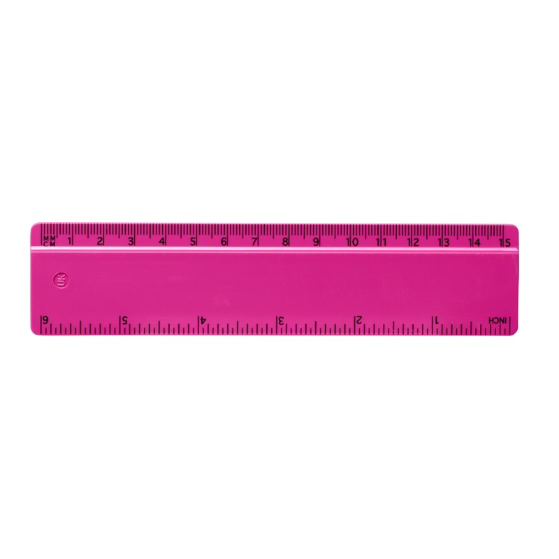 Magenta ruler with 6 inch and 15cm scale
