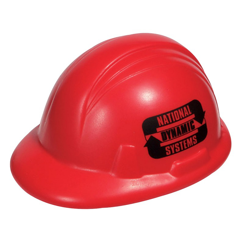 Stress toy in the shape of a construction workers red hard hat