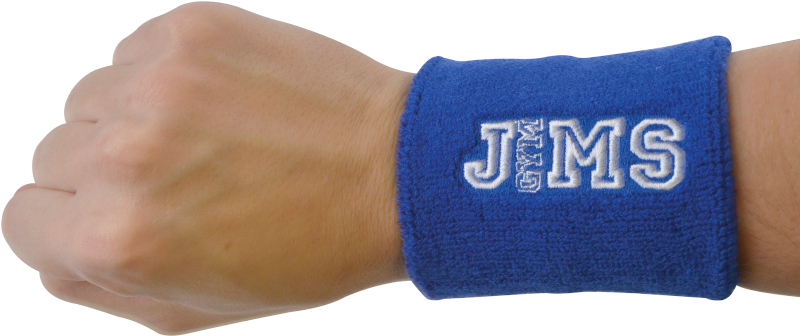 Wrist Sweat Band in Blue Showing on Wrist