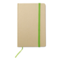 A6 evernote recycled paper notebook with green elastic closure strap and ribbon