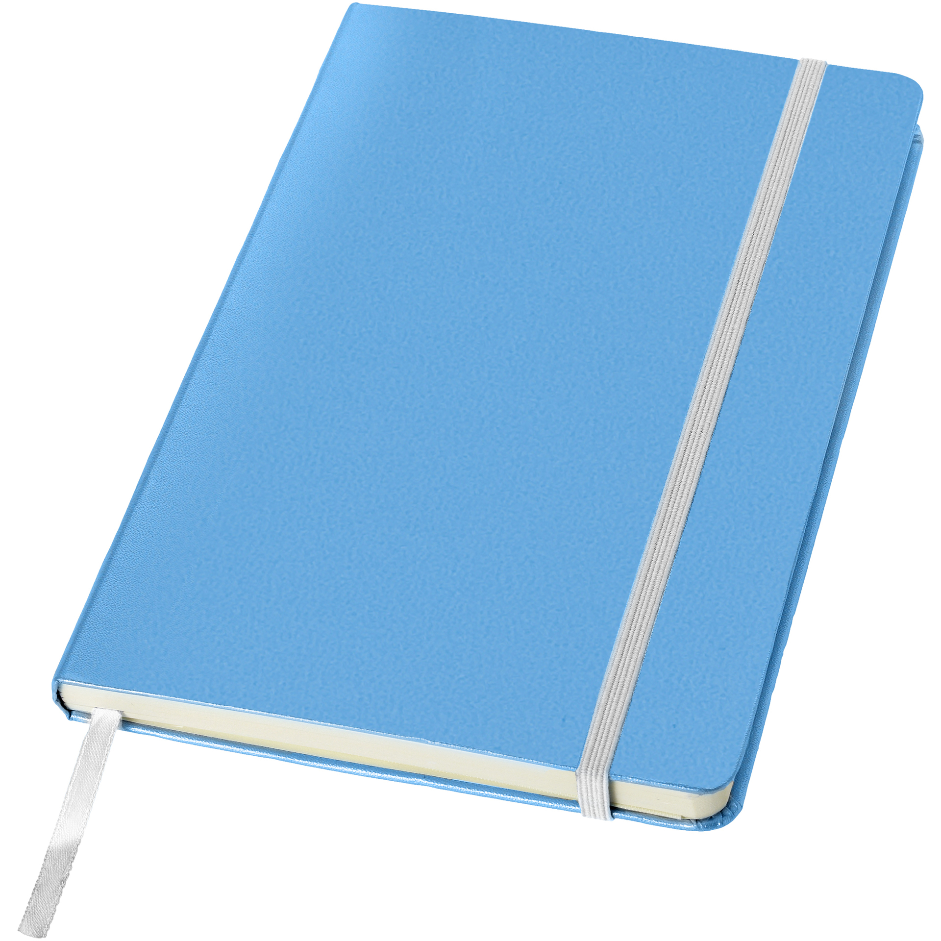 A5 hard cover notebook in blue with grey elastic closure