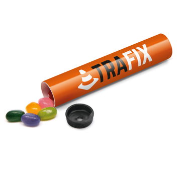 thin sweet tube filled with jelly beans