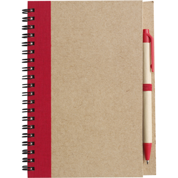 Recycled Notepad and Pen with red trim and colour match pen