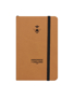 Will Bees Pocket Notebook in tan with black elastic closure strap and black embossed logo