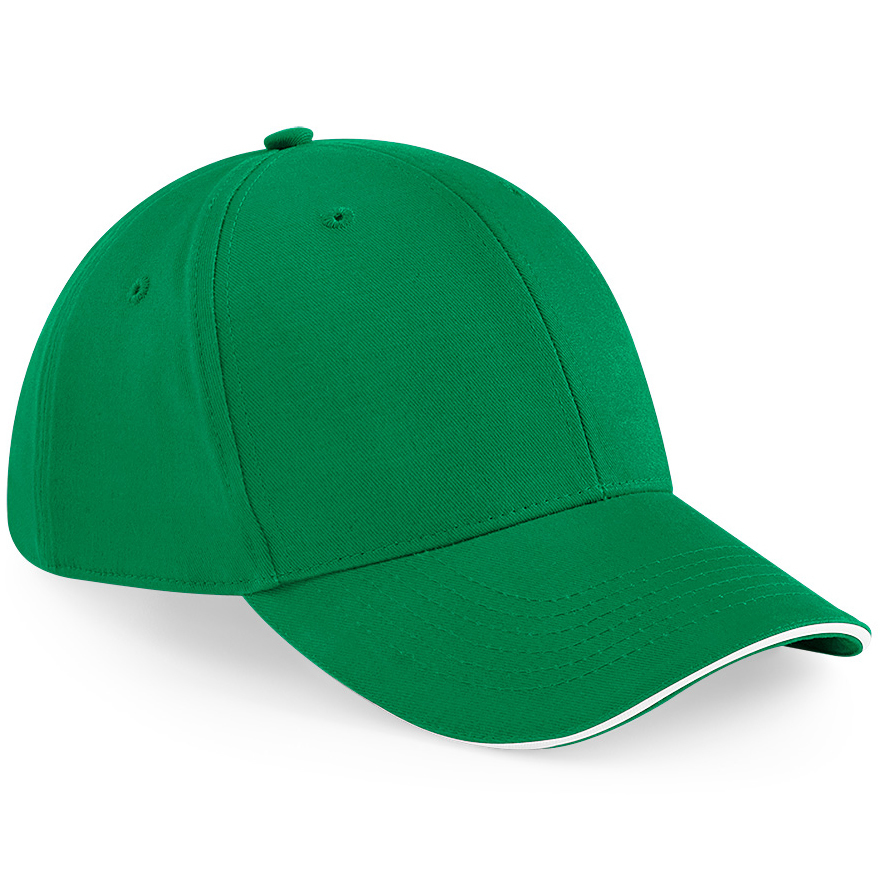 Athleisure 6 Panel Cap in green with white trim