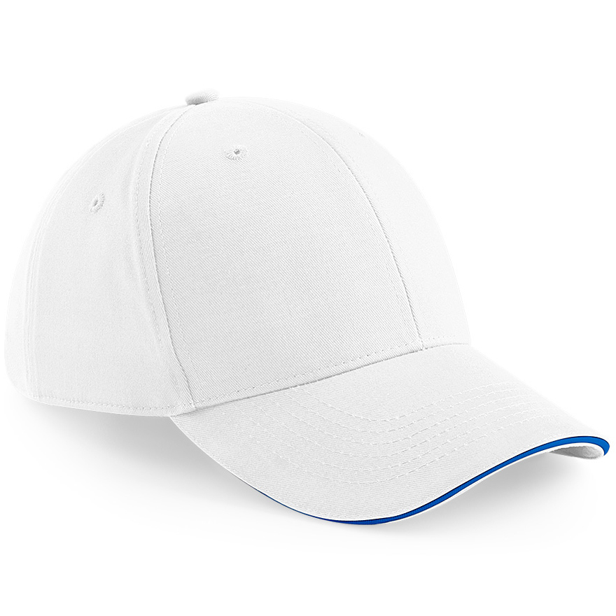 Athleisure 6 Panel Cap in white with blue trim
