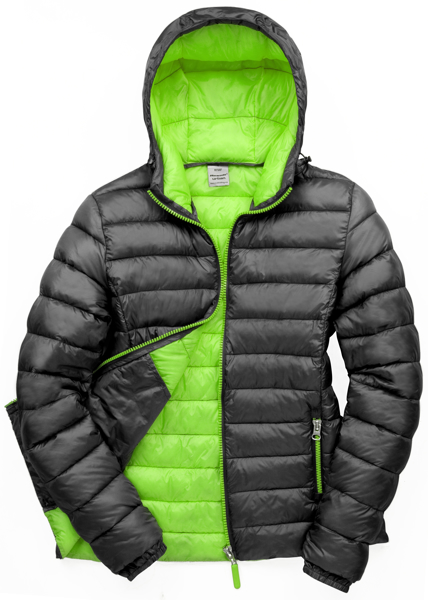 Women's Snow Bird Hooded Jacket in black with green lining