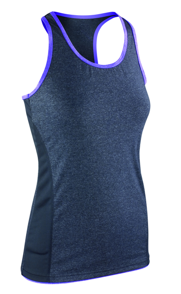 Women's Stringer back top in navy with purple trim