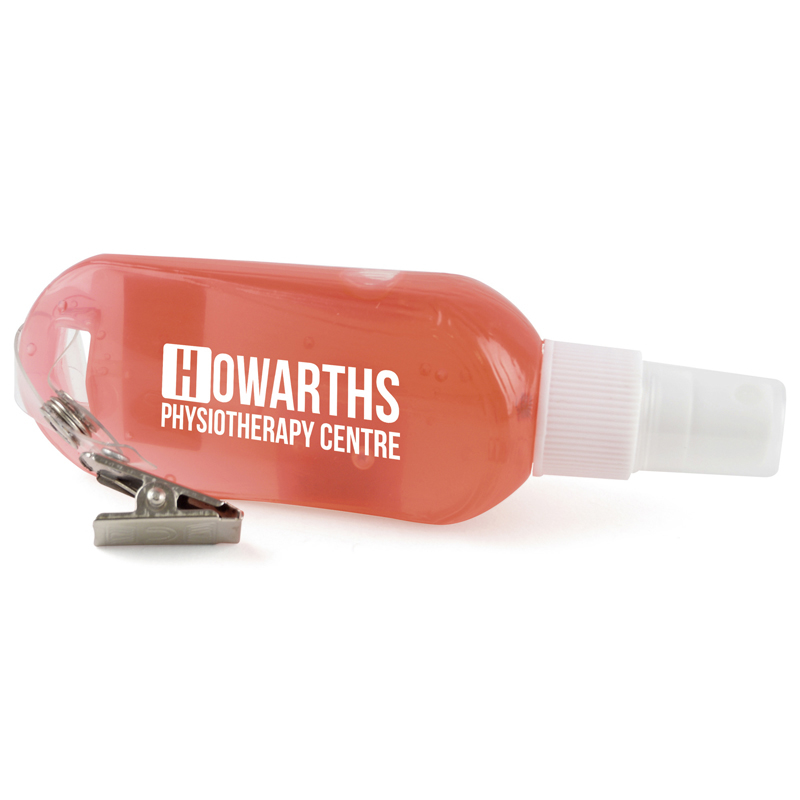 Clip Hand Sanitiser in red with 1 colour print logo